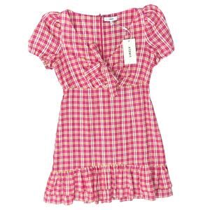 Likely Pink Yellow White Gingham Tie Front Ruffle Kai Mini Dress size 10 NEW Tag